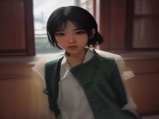 学妹场景概念示意图：明亮的大学图书馆阅览室内，暖光台灯映照下两名学生低声交流，营造出学妹场景的典型温暖氛围
